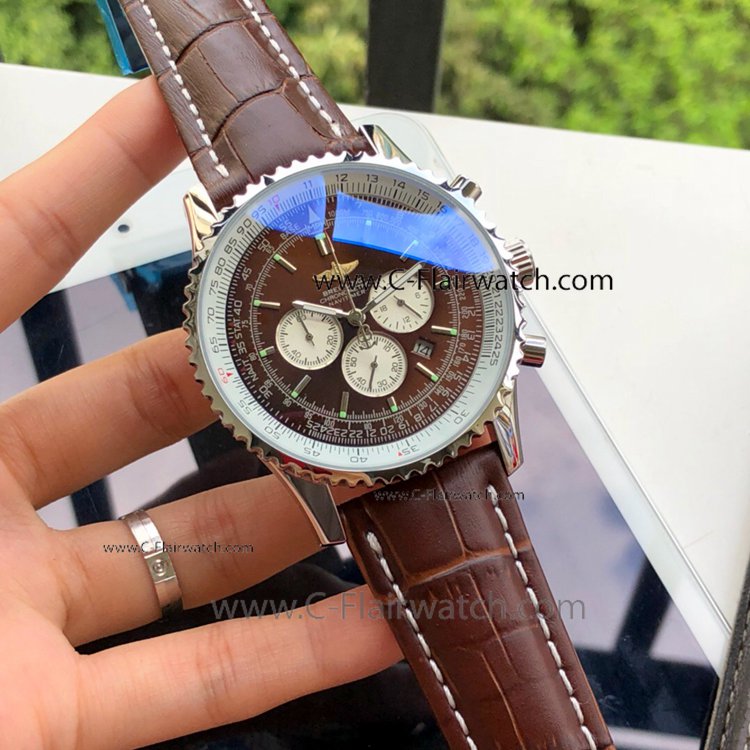 Copy Breitling 1884 Navitimer Watch Brown Dial Leather Band